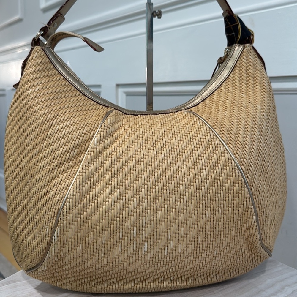 Kate Spade Bag Rattan Straw Tan Gold Hobo - Picture 6 of 17